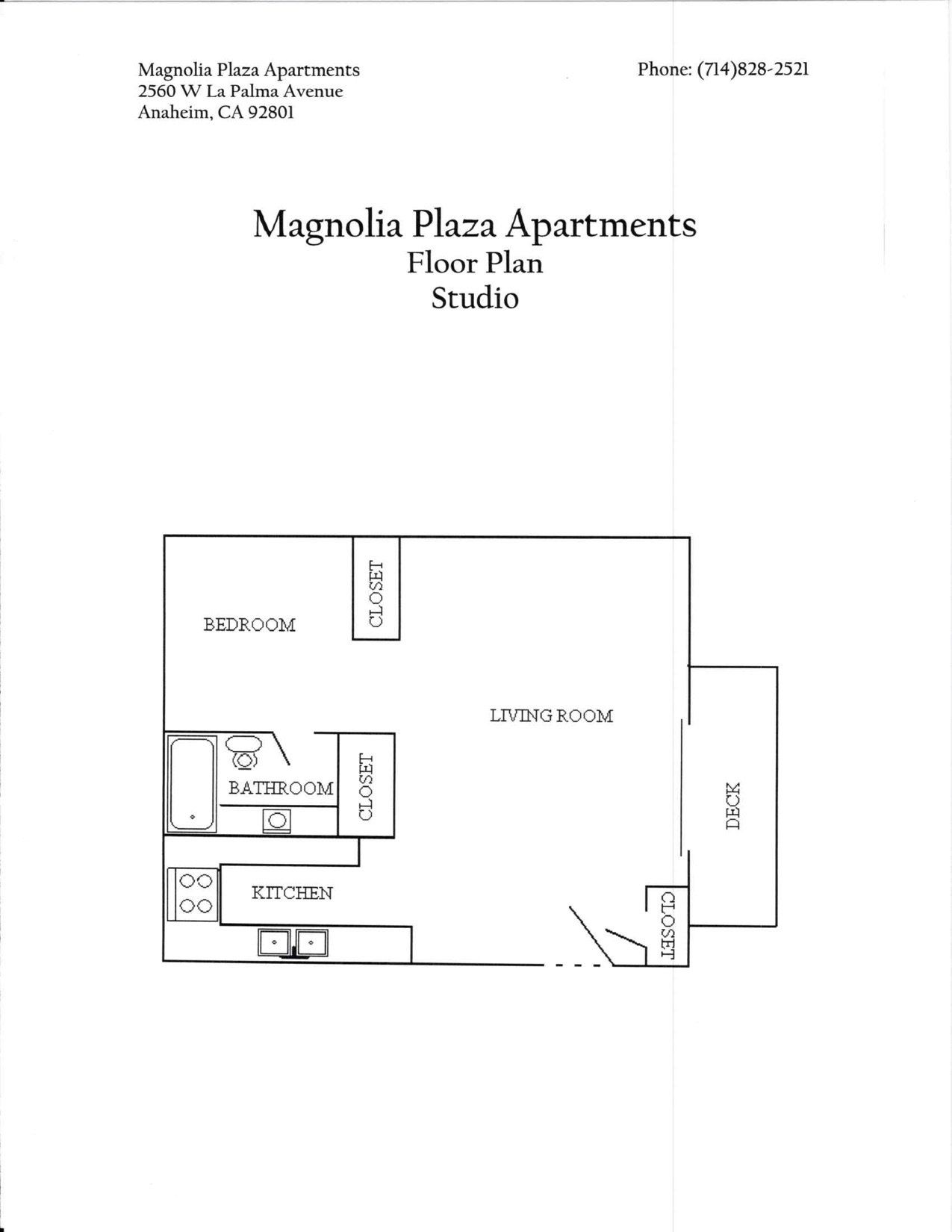 Magnolia Plaza floorplan example studio