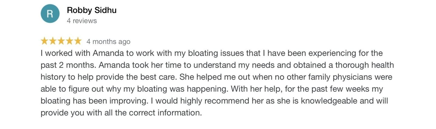 Review of Amanda, 5 stars, recommending her services and expertise in breathing issues.