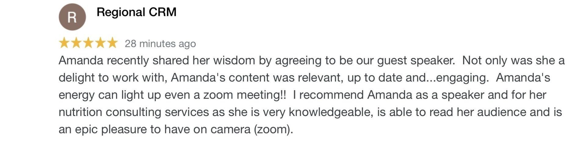 Review of Amanda as guest speaker: 