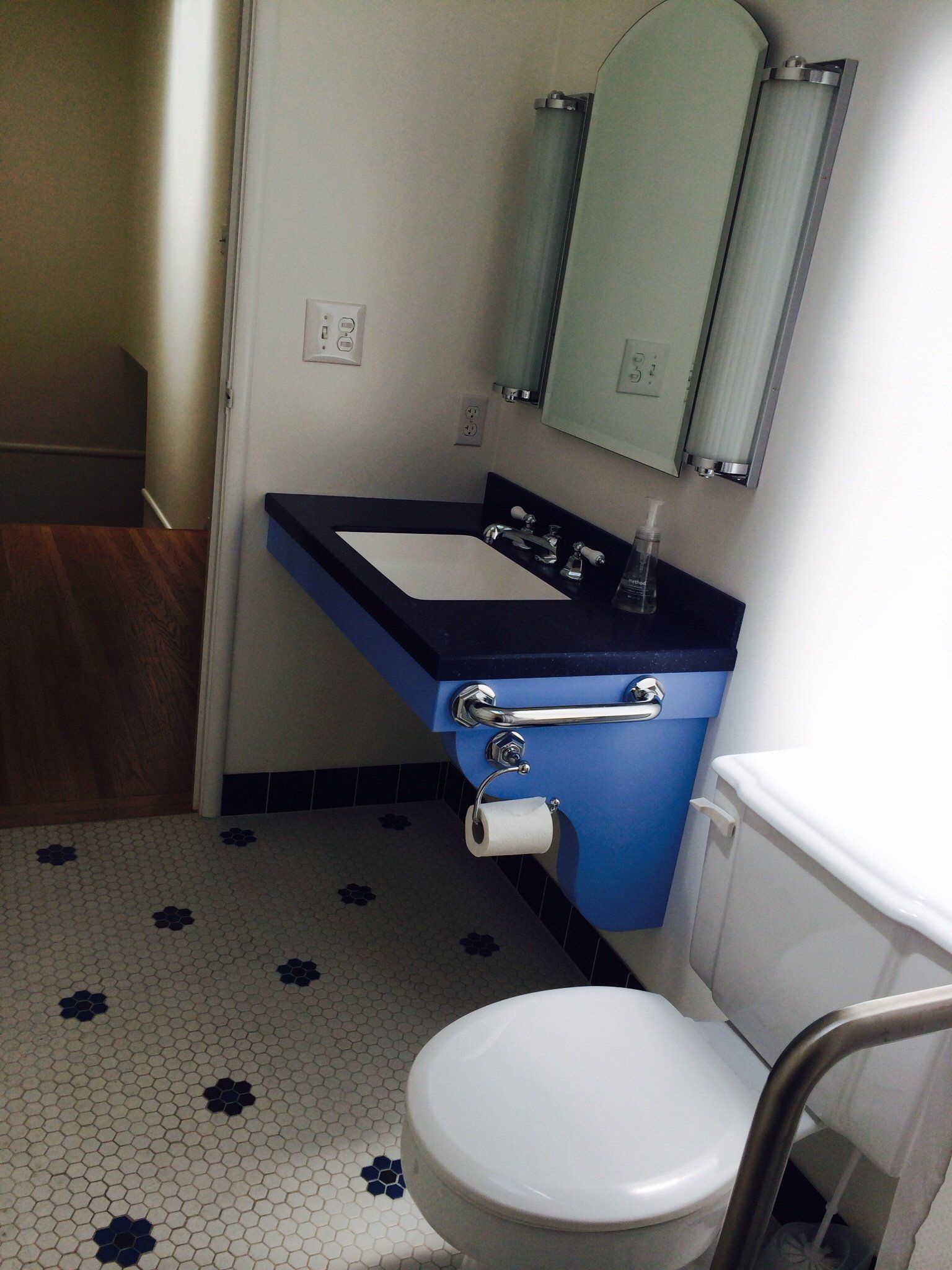 Bathroom with safety rails