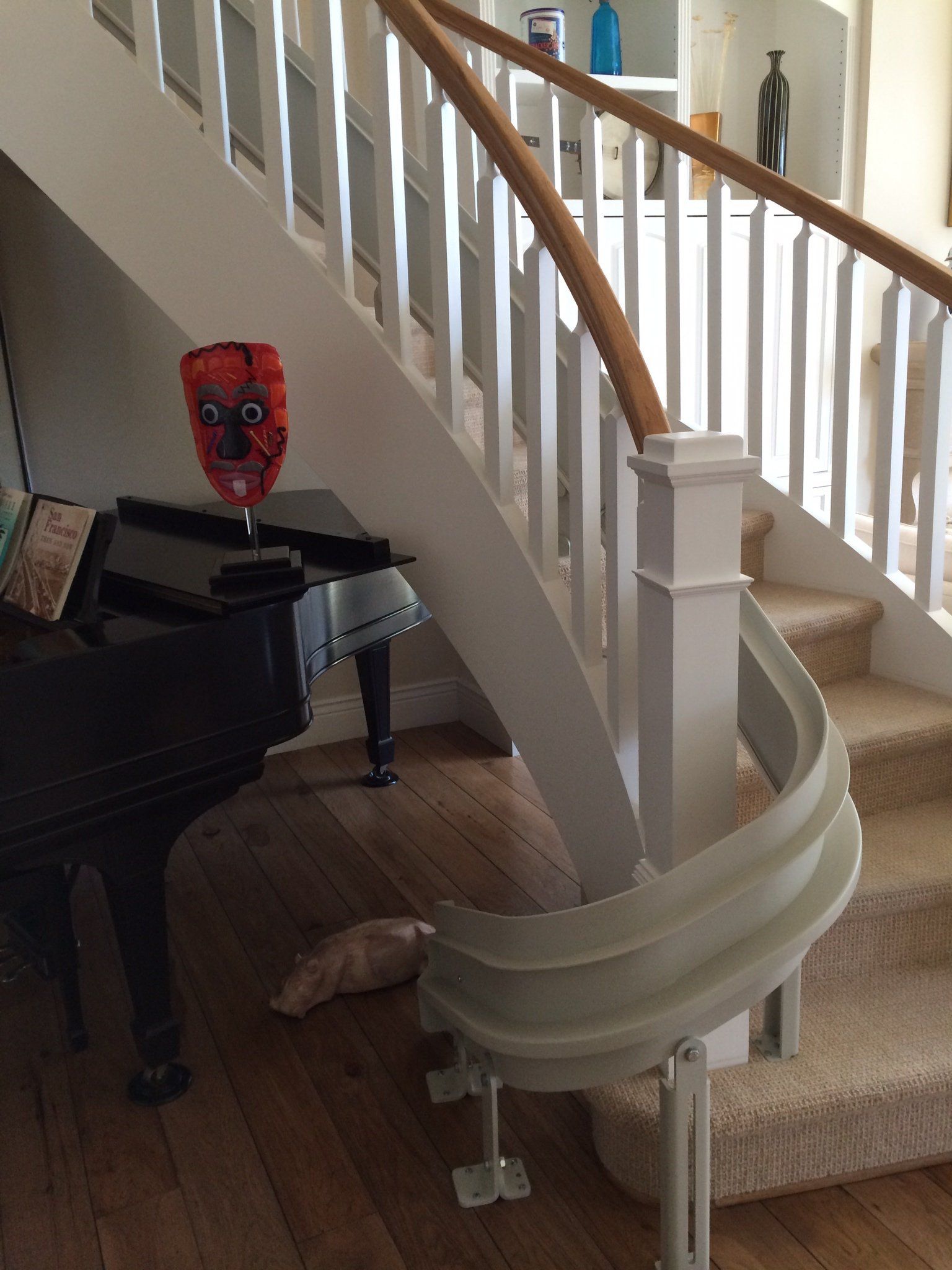 White Stair Lift Track and Grand Piano