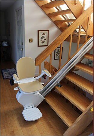 Stair lift at the bottom — Stairlifts in Hyannis, MA Stair lift at the bottom — Stairlifts in Hyannis, MA