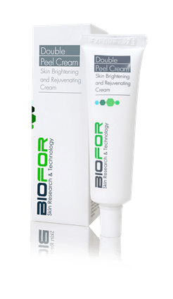 A tube of biofor double peel cream is sitting next to a box.
