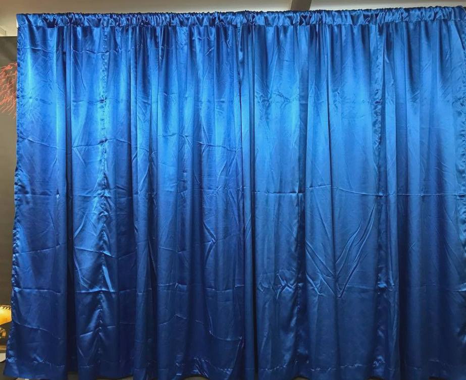 Royal blue satin wall drapes