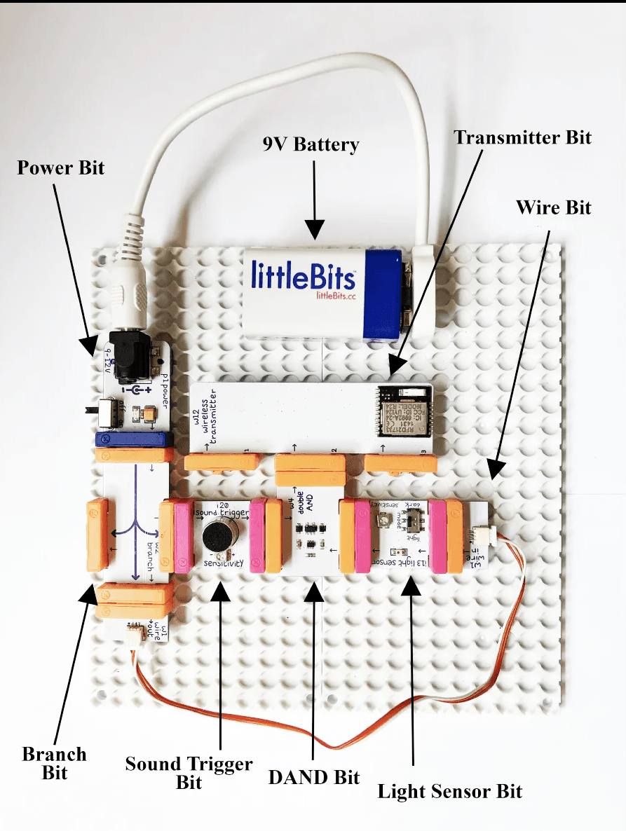 Electronic bits on a circuit board writing a sound sensor and a movement sensor