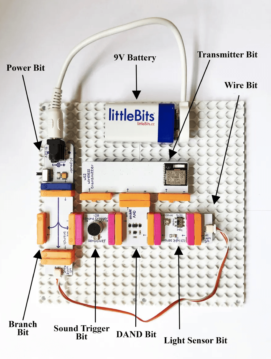 Electronic bits on a circuit board writing a sound sensor and a movement sensor