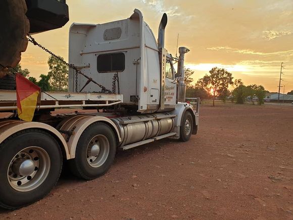 Road Train Back and Side View — Slingshot Haulage in Katherine, NT Road Train Back and Side View — Slingshot Haulage in Katherine, NT