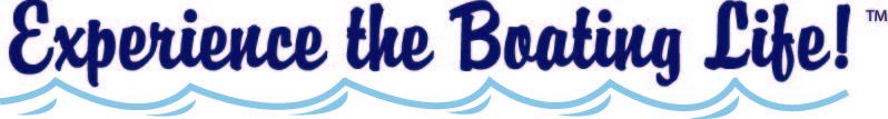 A blue sign that says experience the boating life