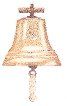 A lamp with a bell shaped shade on a white background.