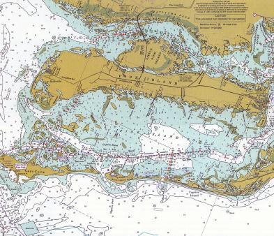 A nautical map of a large body of water