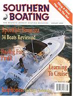 The cover of southern boating magazine with a boat on it.