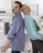 A couple with storage boxes