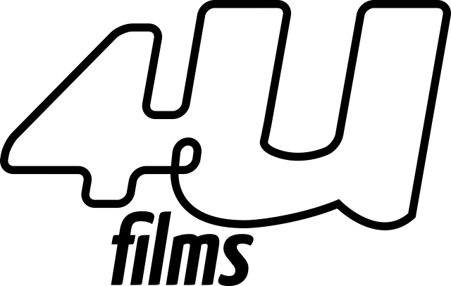Um logotipo em preto e branco para uma empresa chamada 4u films.