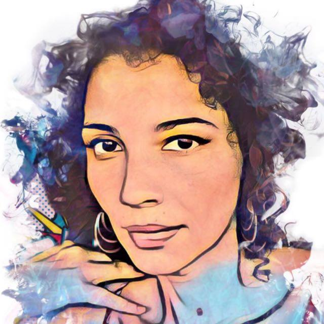 Um desenho animado de uma mulher com cabelo cacheado