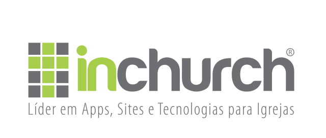 Um logotipo para a inchurch que é líder em aplicativos, sites e tecnologias para igrejas