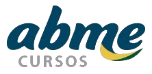 Um logotipo azul e amarelo para cursos abme em um fundo branco.