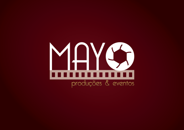 Um logotipo para produções e eventos de maio em um fundo vermelho