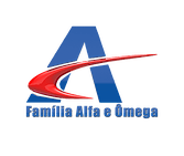 Um logotipo azul e vermelho para a família alfa e ômega