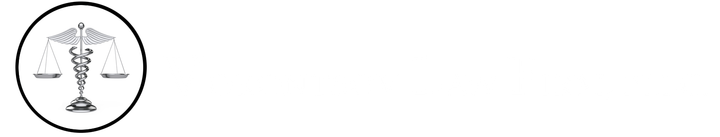Circular black-and-white logo featuring a balance scale inside a ring.