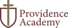 Providence Academy logo with maroon text and a shield topped by a cross