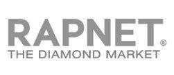 The logo for rapnet the diamond market is black and white.