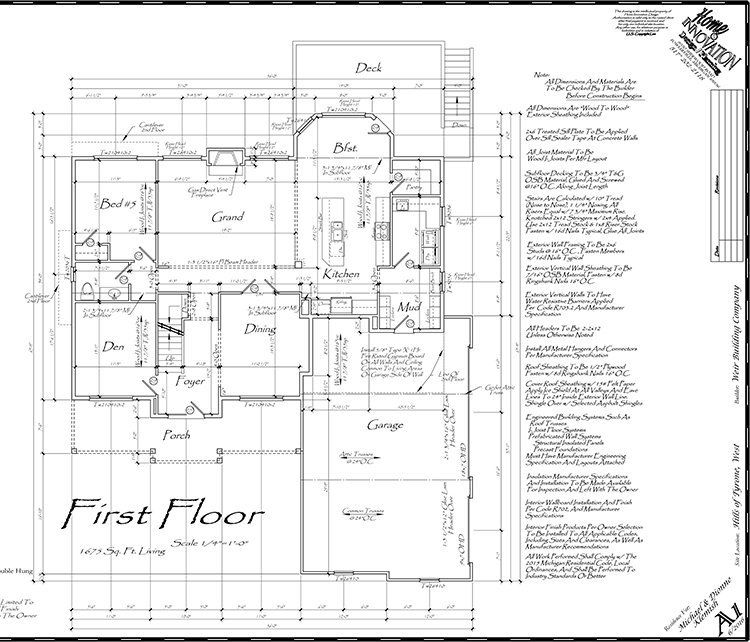 A black and white floor plan of a house shows the first floor