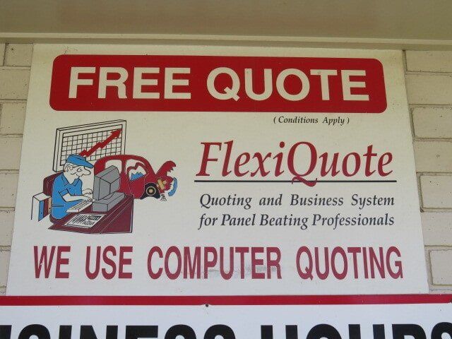 Free Quote Sign for Flexiquote, With Red and Blue Computer Quoting Text on a White Background — A1 Panel & Paint In Emerald, QLD