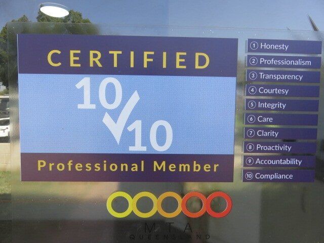 Certified 10/10 Professional Member Sign With Quality Values Listed on the Right, in Blue and Gold — A1 Panel & Paint In Emerald, QLD
