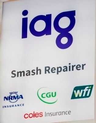 IAG Smash Repairer Sign With Nrma, Cgu, Wfi and Coles Insurance Logos — A1 Panel & Paint In Emerald, QLD