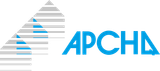 Le logo d'apcha est bleu et gris et ressemble à une pyramide.