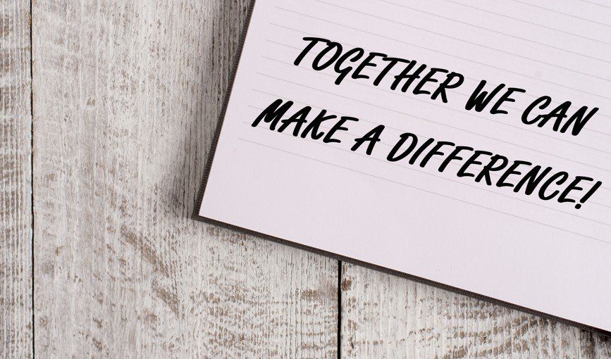 Conceptual hand writing showing Together We Can Make A Difference.