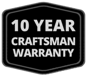 10 Year Craftsmanship Warranty Black shield-shaped icon with white text reading