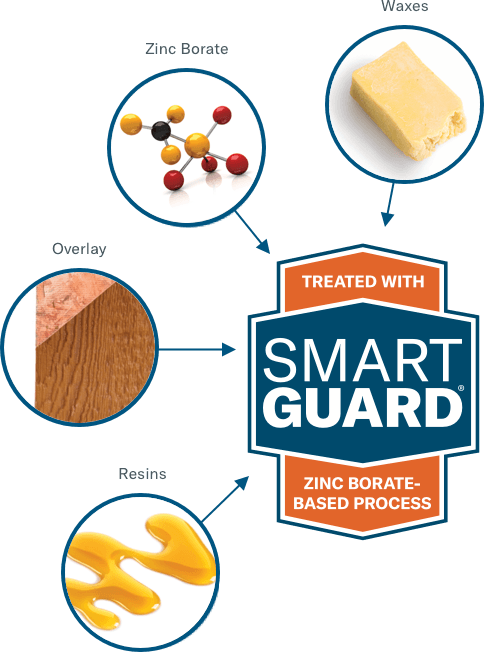 Smart Guard badge with zinc borate, wax, overlay, and resin labeled