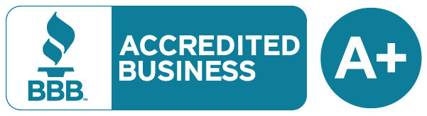 BBB Accredited Business logo with a teal background and a white