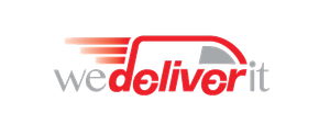 We deliver it logo with gray and red text and stylized red delivery lines
