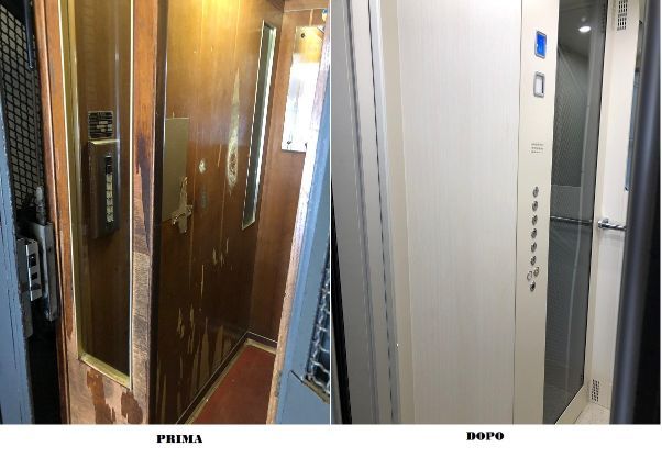 ascensore prima e dopo intervento di ammodernamento