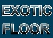 The word exotic floor is written in white letters on a blue background.