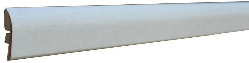 A white wooden skirting board on a white background.