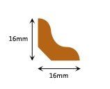A picture of a wooden molding with measurements on a white background.