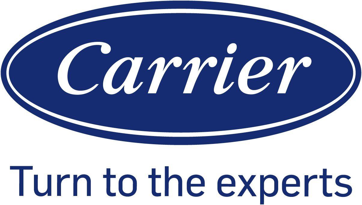 Carrier logo in a blue oval with white text 