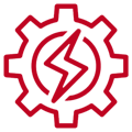 Red gear with a lightning bolt inside.