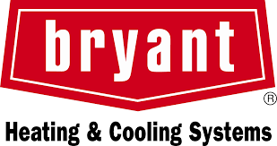 Bryant logo with white text on a red, shield-shaped background, and the words 