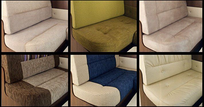 six dining areas with upholstery of various colours