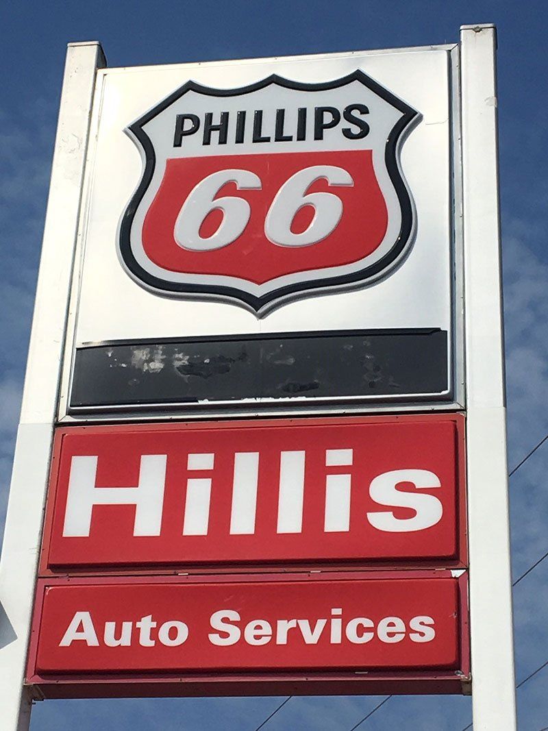 Sign for Phillips 66 gas station, with