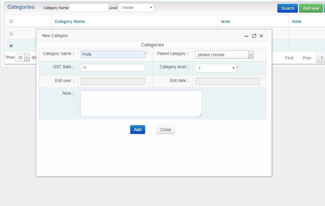 Retail POS Product Categories