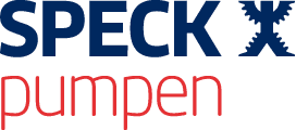 Speck-Pumpen-Logo in Blau und Rot.