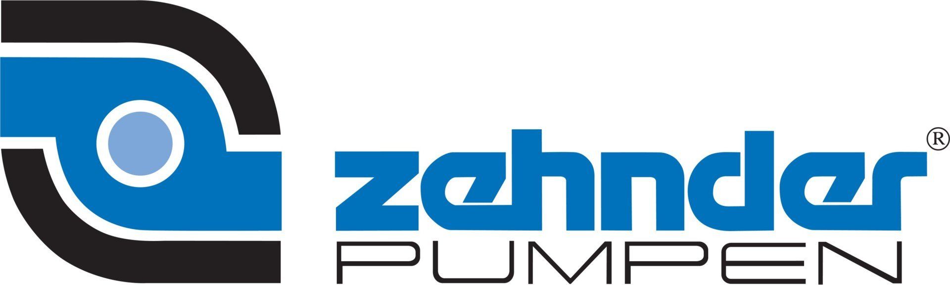 Logo für Zehnder Pumpen mit einem blau-schwarzen Emblem und dem Firmennamen.