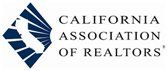 Logo for the California Association of Realtors featuring a dark blue diamond shape with a white outline of California.