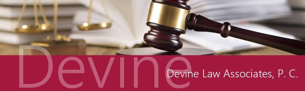 Gavel and scales of justice, Devine Law Associates, P.C., logo
