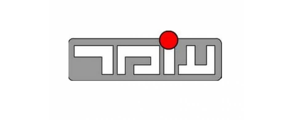 Stylized gray Arabic logo with a red dot above one letter on a white background
